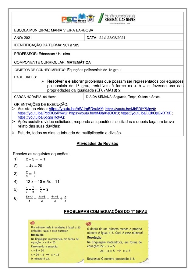 ATIVIDADES DE MATEMÁTICA-PROFESSSOR EDMARCOS. 24 A 28 DE MAIO-2021.