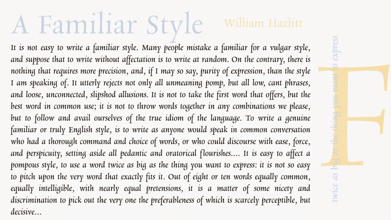 on familiar style by william hazlitt summary