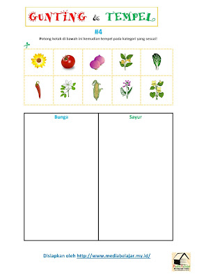 Gunting dan Tempelkan Gambar Sesuai Kategori Bunga Vs Sayur