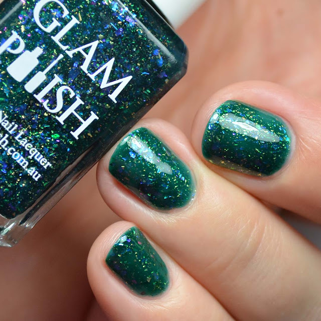 green jelly nail polish with color shifting flakies