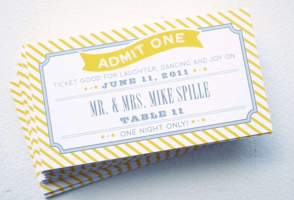 I love these movie themed invitations and ticket themed escort cards