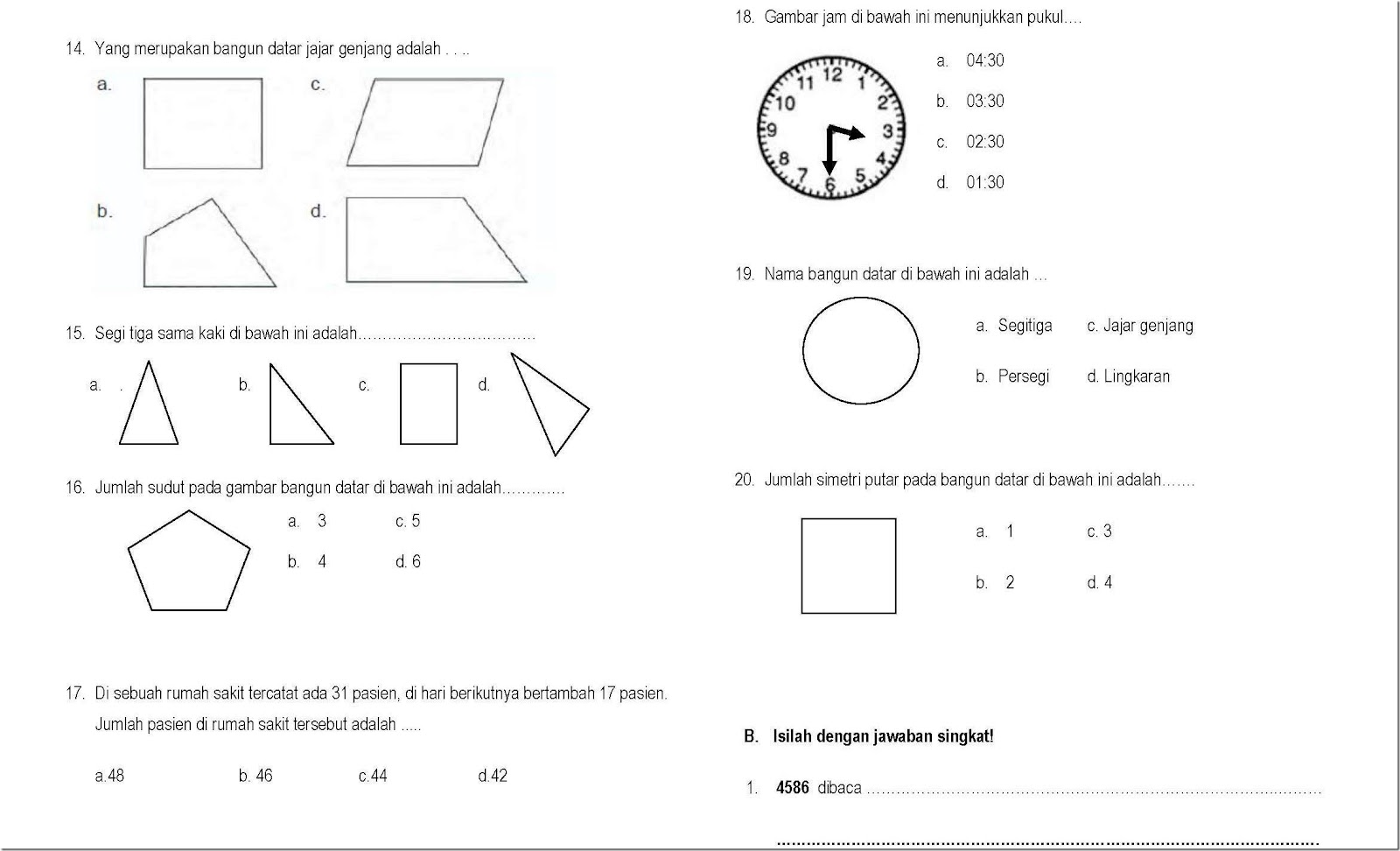 Contoh Soal Uas Matematika Kelas 5 Semester 1 Sd Dan Mi