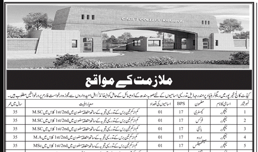 Lecturer English Government Jobs Cadet College Khairpur