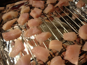diced chicken breast in stovetop smoker