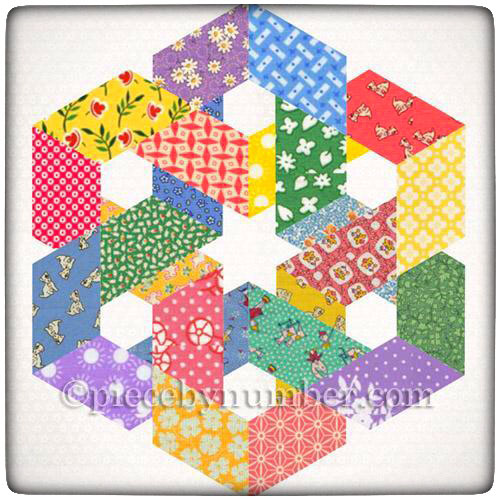 "Hexagonia" Quilt Block by Piece By Number on Thistle Thicket Studio. www.thistlethicketstudio.com