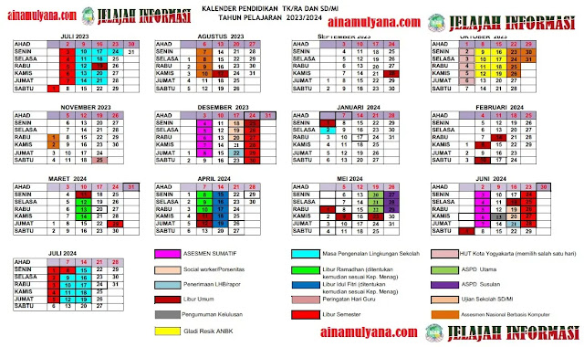Kalender Pendidikan TK SD SMP SMA SMK Kota Yogyakarta Tahun Pelajaran 2023/2024