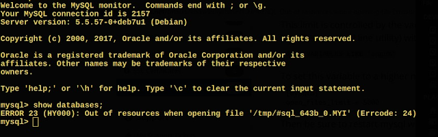 [SOLVED] MySQL : ERROR 23 (HY000): Out of resources when opening file '...' (Errcode: 24)