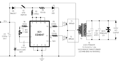 MOSFET IRF540 based 100W 12VDC to 220VAC Inverter circuit with explanation