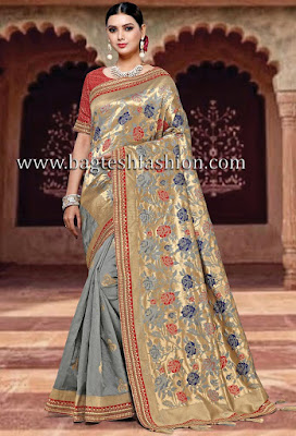 Awesome Designer Silk Wedding Grey Saree