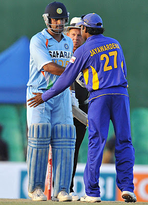 Mahendra Singh Dhoni and Mahela Jayawardene shake hands after India's win , Sri Lanka v India, 1st ODI, Dambulla, January 28, 2009