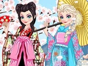 La reina de hielo Elsa descubre que es divertido el viaje en el tiempo a diferentes países y épocas. Le fascina la magnífica cultura, los hermosos paisajes de Japón y los kimonos y accesorios japoneses tradicionales. Primero elige un kimono y combina con algunas joyas. La parte más divertida es la de mezclar y combinar sus propios trajes con el estilo japonés.