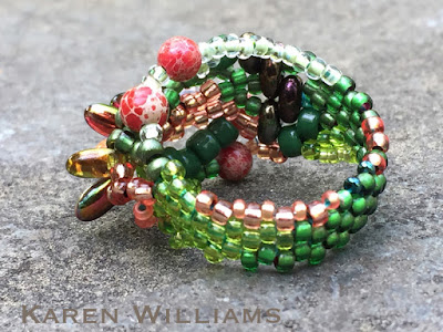 Backside view of 'Trees Budding' freeform peyote ring by Karen Williams