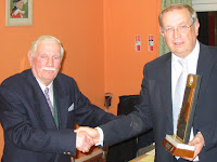 Pip Evans (Right)being presented with the Jack Loveridge Trophy by the President, Cecil Quick