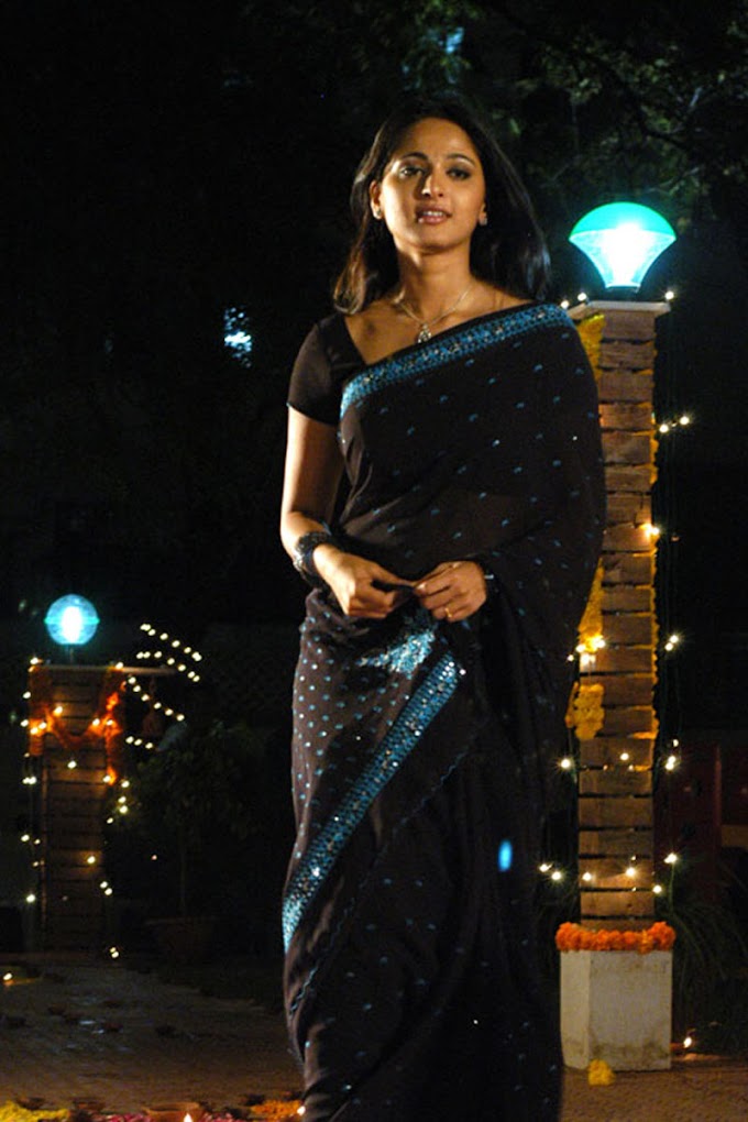 Actress Anushka Shetty Cute In Black Transparent Saree
