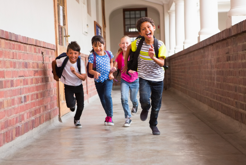 children running in a corridor