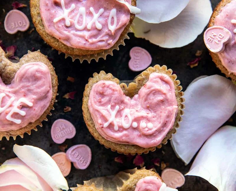 Strawberry Conversation Heart Cupcakes