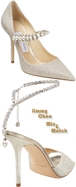 ♦Jimmy Choo platinum ice dusty glitter Baily pumps & sparkling Saeda Sandals #jimmychoo #shoes #gold #brilliantluxury