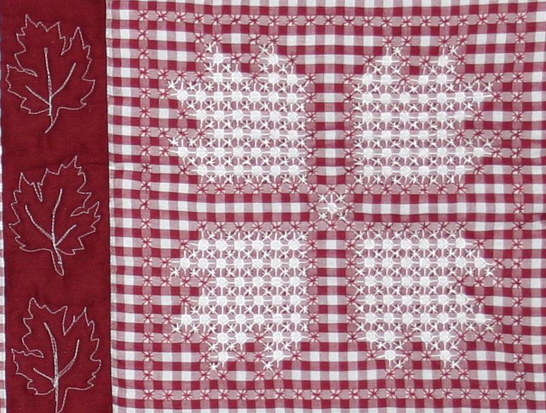 Hand Embroidered Chicken Scratch or Gingham Lace Quilt by DS