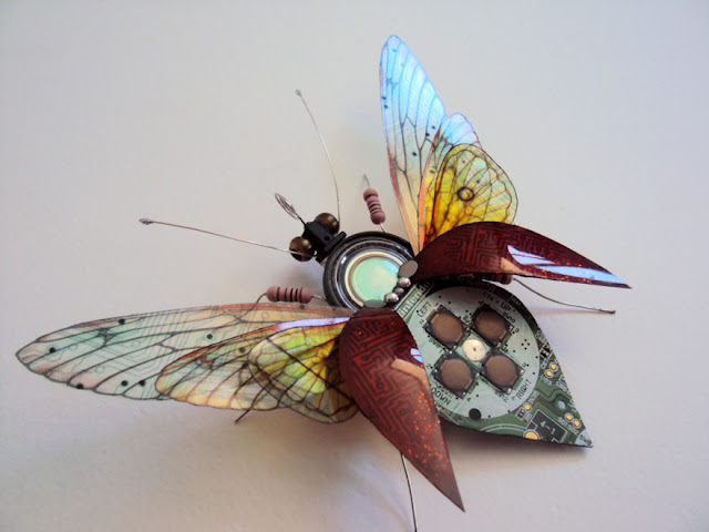beautiful insect from recycled circuit boards