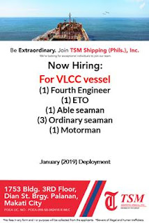 SEAMAN JOBS Hiring looking for an exceptional individual on VLCC vessel deployment January 2019 onliy for Filipino seaman crew.