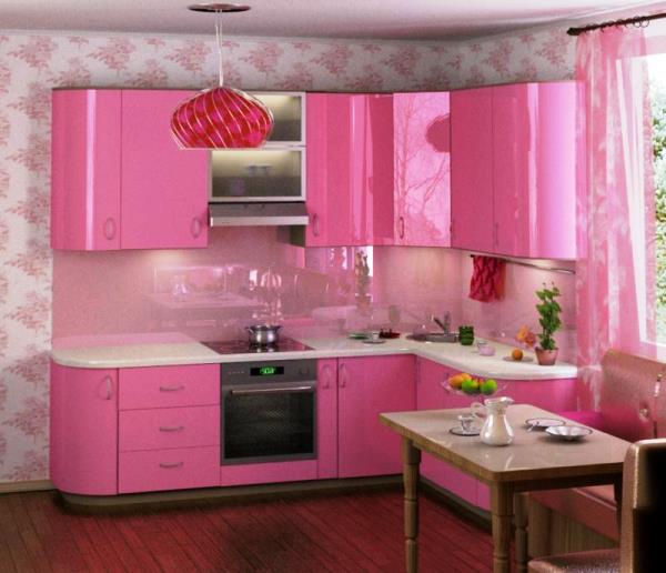 Contoh desain dapur warna pink