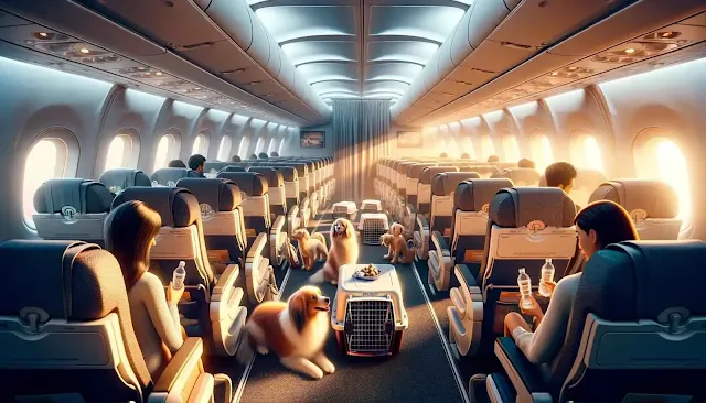 "Checklist of dos and don'ts for in-flight pet travel, covering how to ensure your pet's comfort and safety onboard, including feeding schedules, bathroom breaks, and interaction with flight staff and passengers."