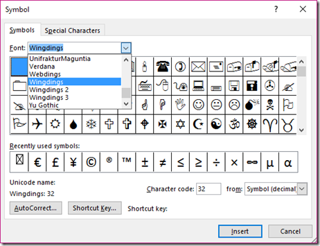 Insert Symbols or Special Characters