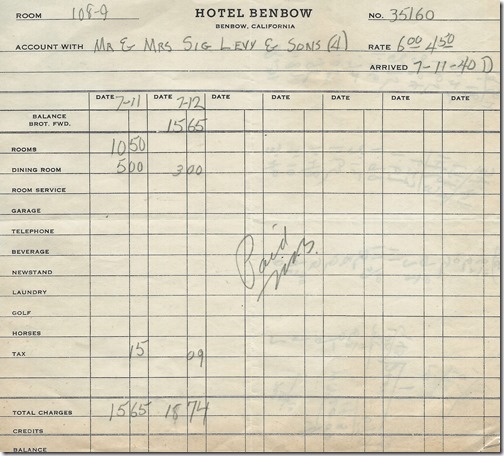 Hotel Benbow Bill