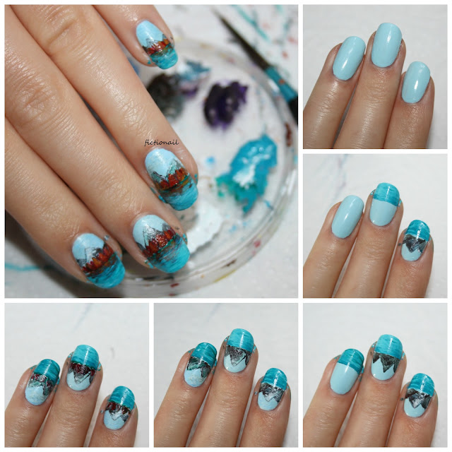 Autumn Mountain Tree Landscape Nail Art