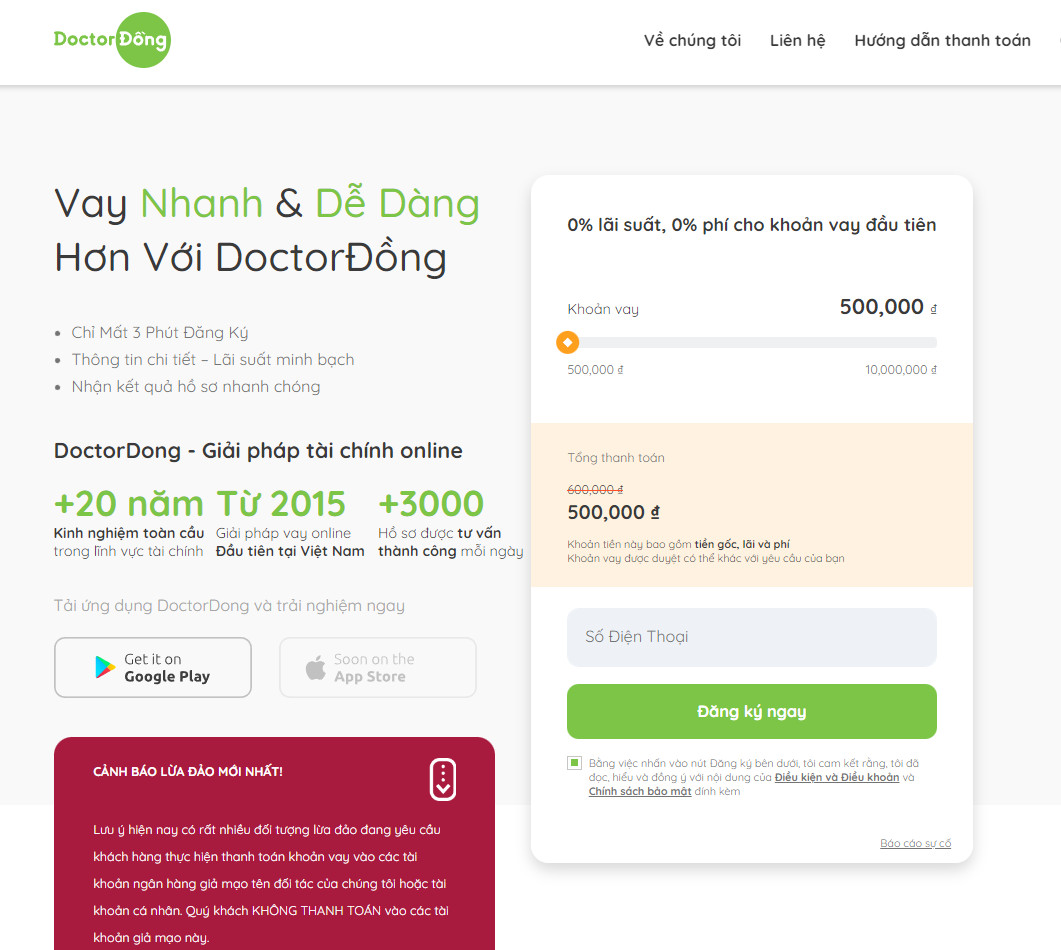 Doctor Đồng Web App vay tiền online Uy tín lãi suất thấp