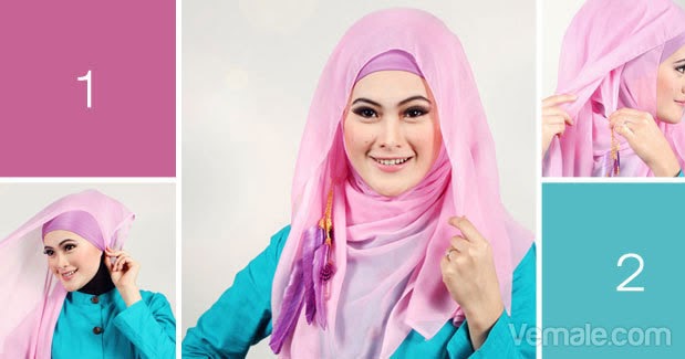Cara Memakai Jilbab Segi Empat Modern Warna Pink  Cara memakai hijab