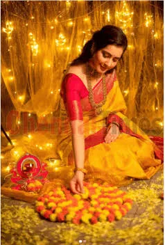 Beautiful photography ideas with marigold rangoli