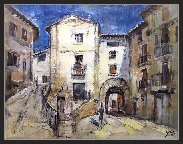 FORNOLES-PINTURA-MATARRAÑA-FÓRNOLS-MATARRANYA-TERUEL-PUEBLOS-PAISAJES-PAISATGES-PORTAL-PLAÇA-CUADROS-ARTISTA-PINTOR-ERNEST DESCALS-