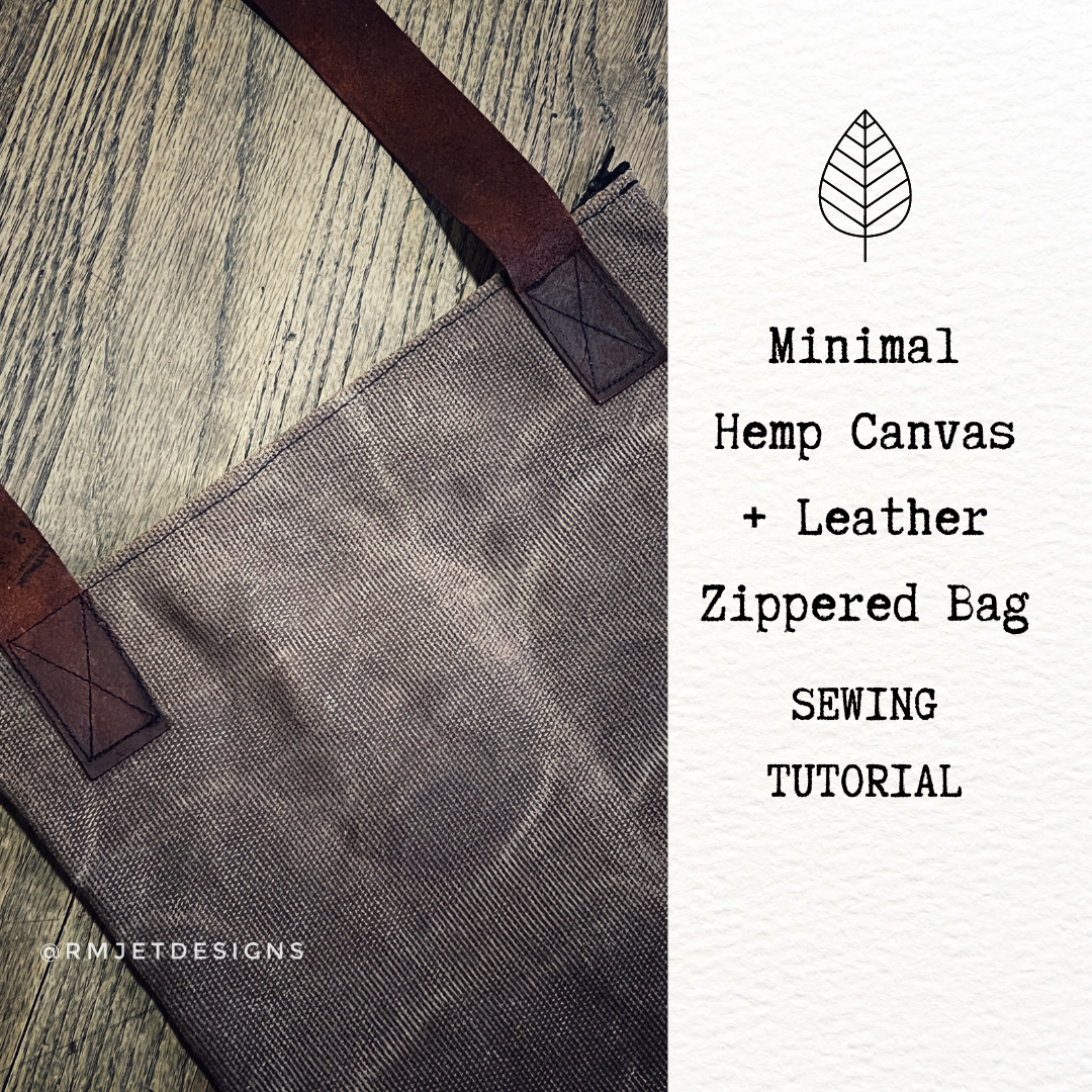 Minimal Hemp Canvas & Leather Zippered Bag Sewing Tutorial PDF Digital Download by RMJETdesigns
