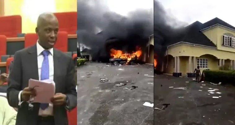 Senator Gershom Bassey’s Building In Calabar Looted And Burnt By Furious Mob [Watch]
