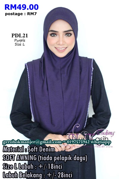 TUDUNG DENIM SOFT AWNING NUR KASIH SAIZ L