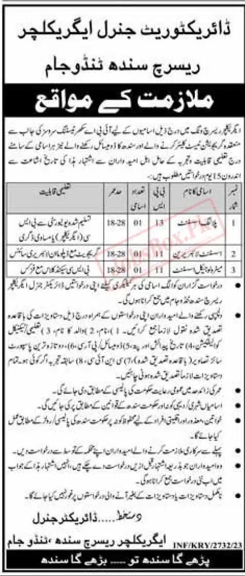 Agriculture Supply and Prices Department Sindh Jobs 2023 - Apply Now with Sindh Jobs