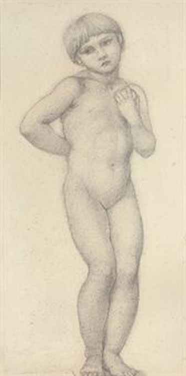A study for one of the six nude children that BurneJones intended to place 
