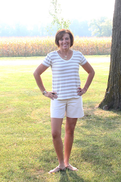 Mood Fabrics' metallic knit for Briar Tshirt and Style Maker's twill for Grainline's Maritime shorts
