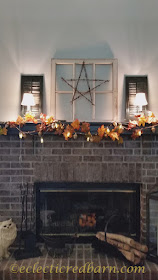 Fall Mantel with Glass Acorns. Share NOW. #falldecor #fall #decoratedmantels #eclecticredbarn