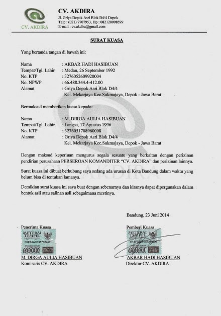 CV Akdira: Contoh Surat Kuasa yang Baik dan Benar