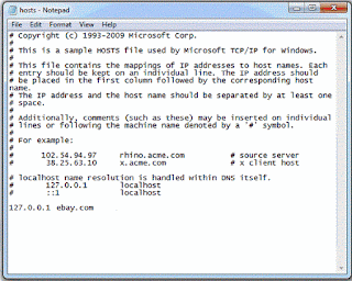 default contents of hosts file shown in screenshot of hosts file