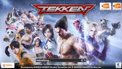 Tekken Mobile characters in a fighting stance with guide tips.