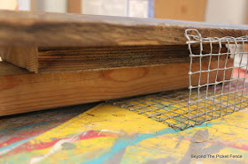 wire, magazine, chicken wire, industrial, reclaimed wood, DIY, project challenge, http://bec4-beyondthepicketfence.blogspot.com/2015/08/project-challenge-chicken-wirescreen.html