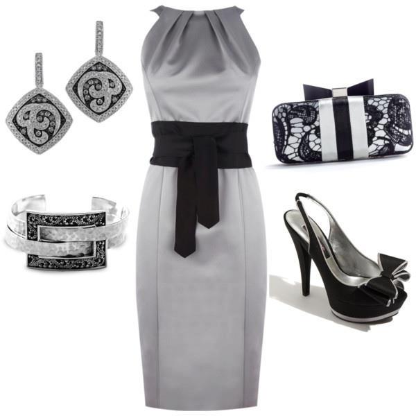 Moda elegante con vestido gris perla combinado con negro