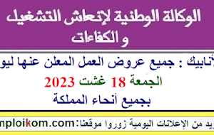 الأنابيك : جميع عروض العمل المعلن عنها ليوم الجمعة 18 غشت 2023 بجميع أنحاء المملكة