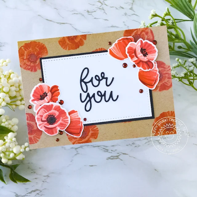 Sunny Studio Stamps: Poppy Fields Stitched Rectangle Dies Gift Card Pocket Dies For You Card by Ashley Ebben