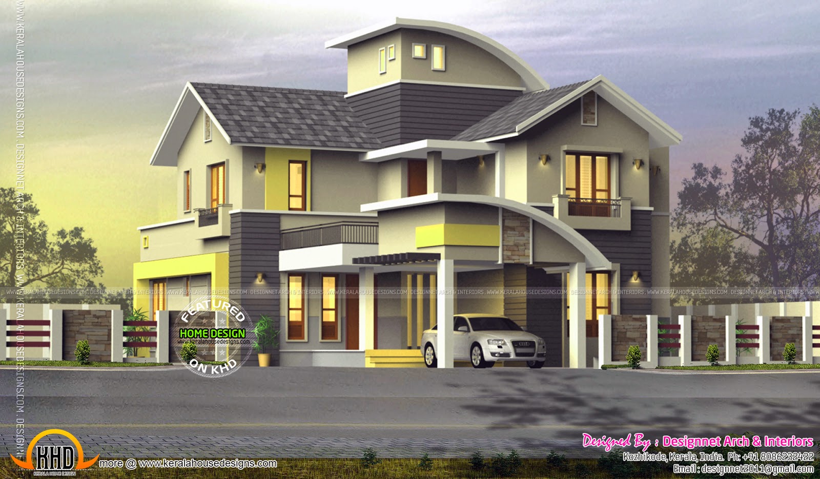 Elevation with free floor plan  keralahousedesigns