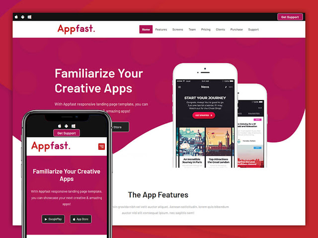 mobile app landing page template