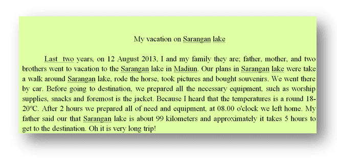 Example of a recount text "My vacation on Sarangan lake"